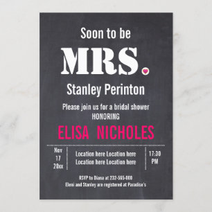Invitation Bientôt être Mme typographie mariage douche nuptia