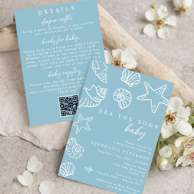 Invitation Bientôt la mer, tout en un code QR Baby Shower (Créateur téléchargé)
