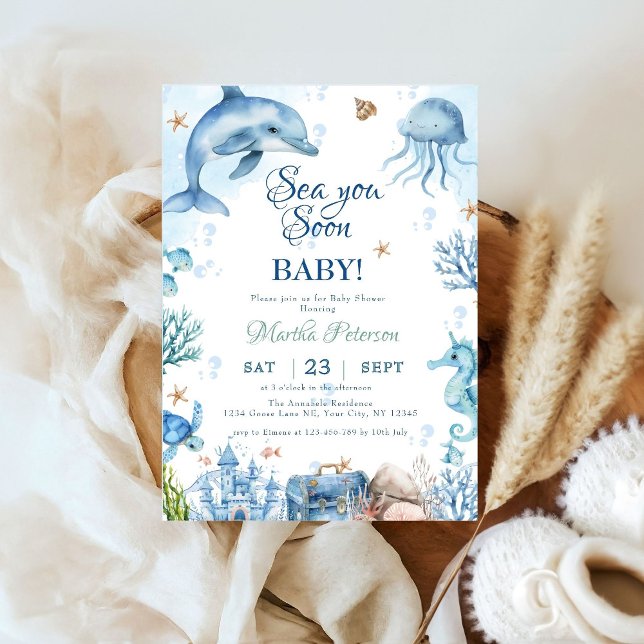 Invitation Bientôt sur les rivages Baby Shower Coquillage (Créateur téléchargé)