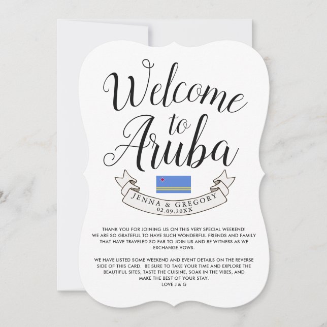 Invitation Bienvenue à Aruba | Destination Mariage sur mesure (Devant)