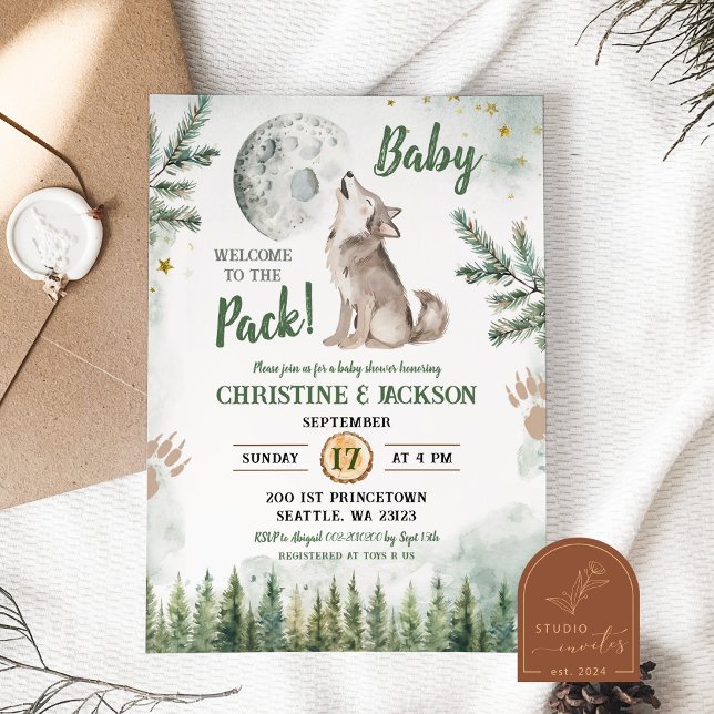 Invitation Bienvenue à la Baby Shower de The Pack Forest Wolf (Créateur téléchargé)