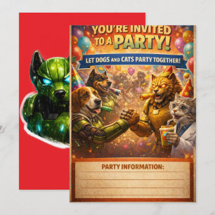 Invitation Bienvenue à la fête laissez les chats jouer