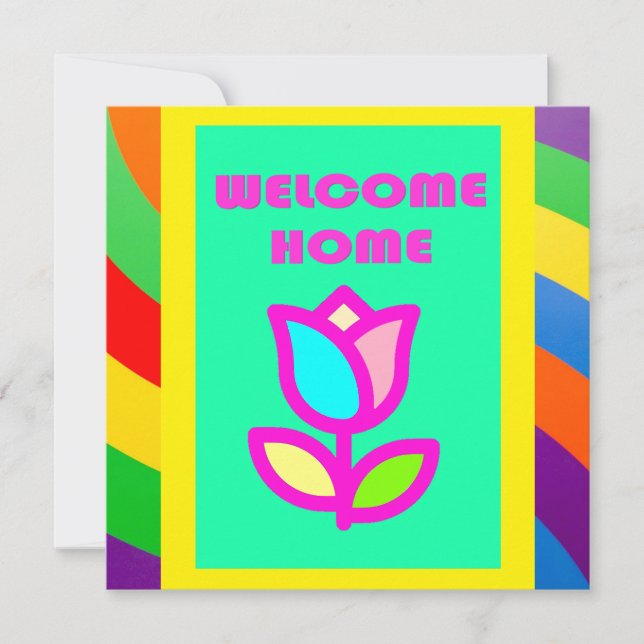 INVITATION BIENVENUE À LA MAISON AVEC STRIPES ET MOTIF FLEURI (Devant)