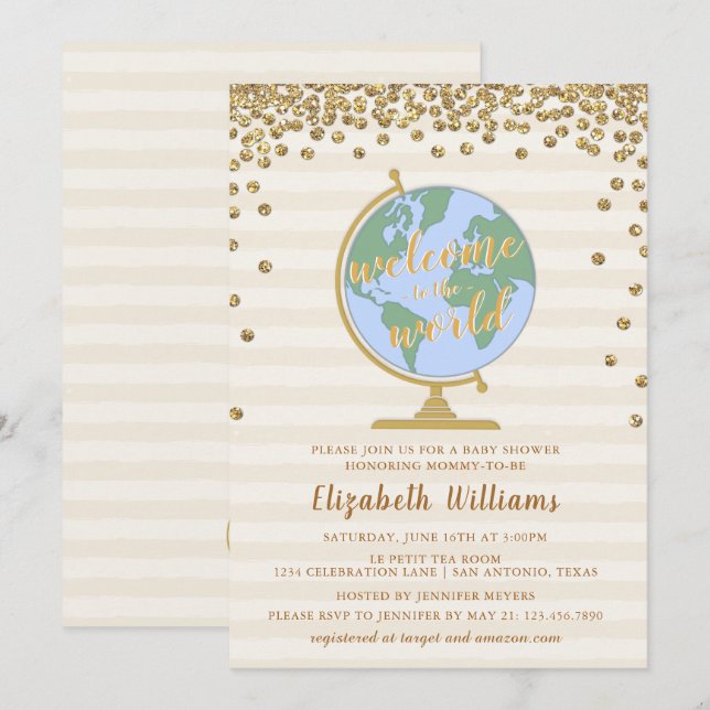 Invitation Bienvenue à l'Invitation du Baby shower mondial (Devant / Derrière)