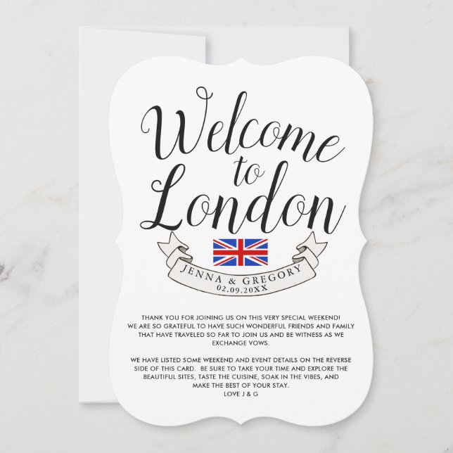 Invitation Bienvenue à Londres | Personnalisation du mariage  (Devant)