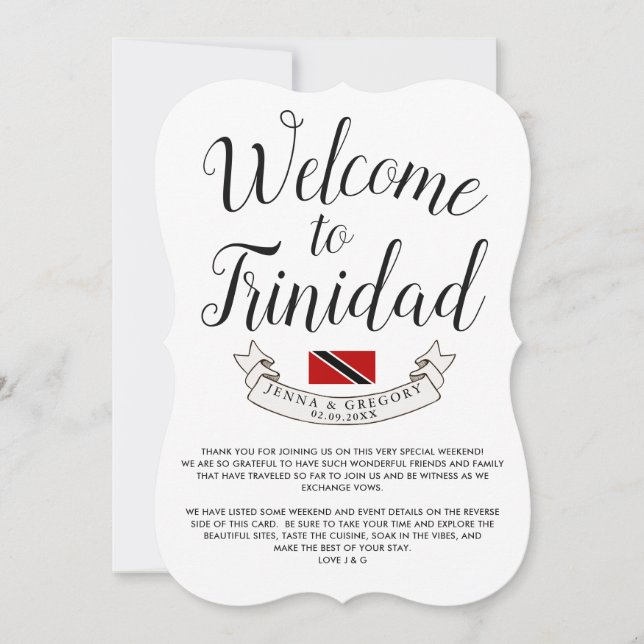 Invitation Bienvenue à Trinidad | Cadeau de mariage de destin (Devant)