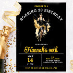 Invitation Bienvenue à une fête de Roaring 20 90th Birthday<br><div class="desc">Chic Roaring 20 Anniversaire de l'invitation montre une fille flapper dansant dans le centre. Les couleurs audacieuses,  noir,  or et blanc qui attirent l'oeil seront certainement source d'excitation lorsque vos invités reçoivent leur invitation.</div>