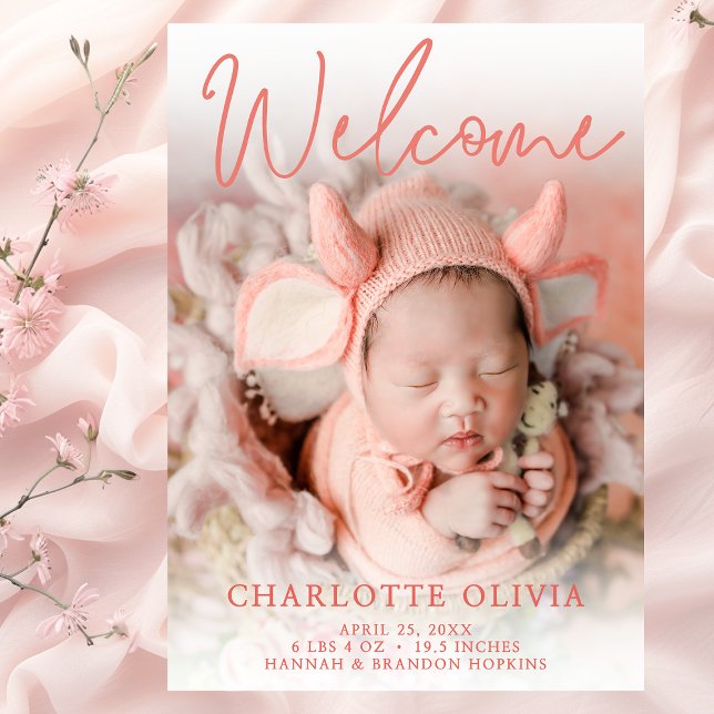 Invitation Bienvenue Annonce de naissance photo de Peach (Créateur téléchargé)