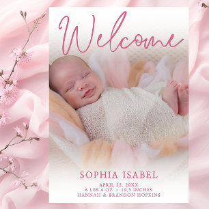 Invitation Bienvenue Annonce de naissance photo rose