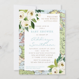Invitation Bienvenue Au Baby shower Mondial Floral Map