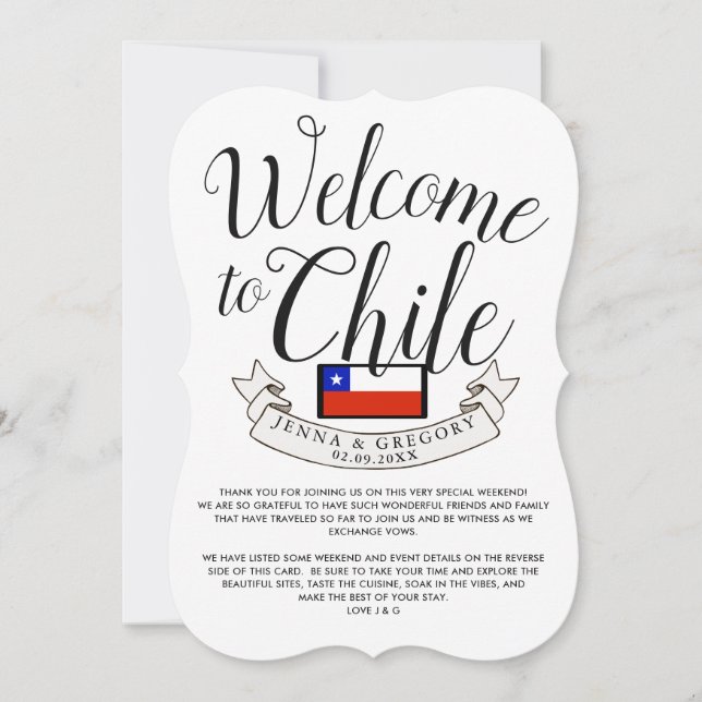 Invitation Bienvenue au Chili | Personnalisation du mariage d (Devant)