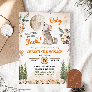 Invitation Bienvenue Au Pack Orange Wolf Co-Ed Baby shower