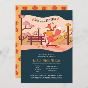 Invitation Bienvenue Automne Cosy Fox Folk Art Baby shower