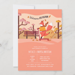 Invitation Bienvenue Automne Cosy Fox Folk Art Baby shower