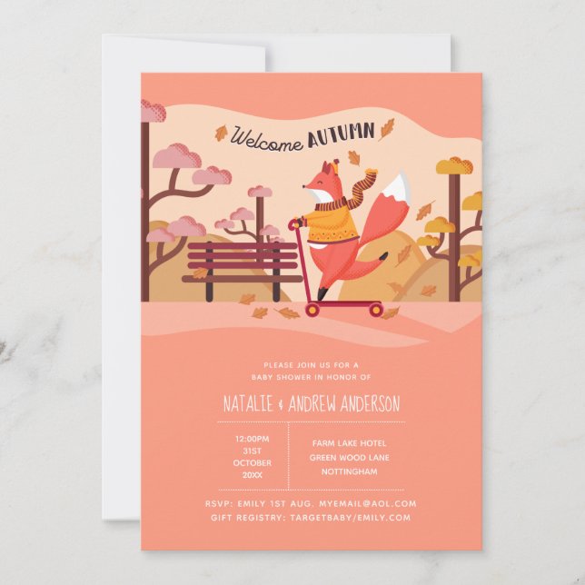 Invitation Bienvenue Automne Cosy Fox Folk Art Baby shower (Devant)