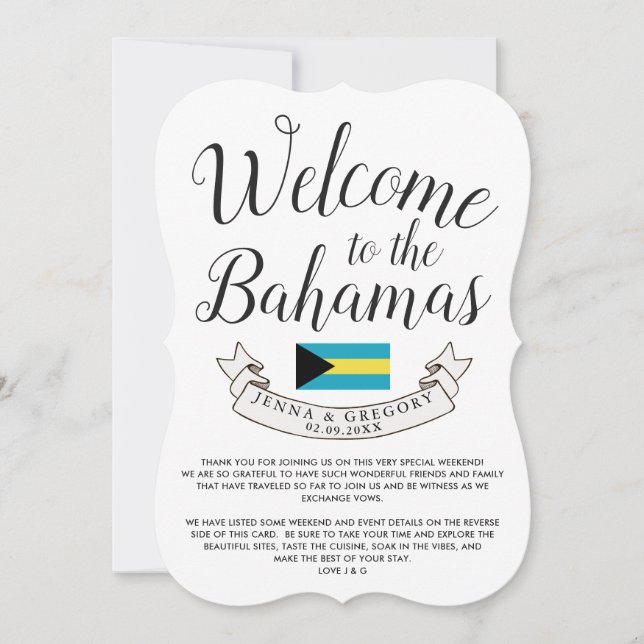 Invitation Bienvenue aux Bahamas | Mariage sur mesure (Devant)