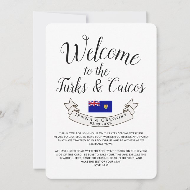 Invitation Bienvenue aux îles Turques et Caïques| Mariage de  (Devant)