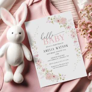 Invitation Bienvenue Bébé Fête Rose Florale