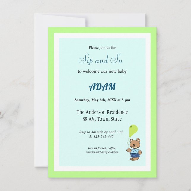 Invitation bienvenue bébé garçon (Devant)