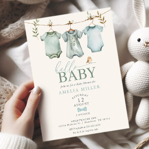 Invitation Bienvenue Bébé Garçon Linge Bohème Baby Shower