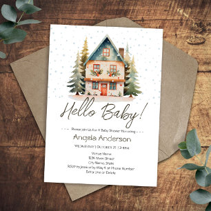 Invitation Bienvenue Bébé Noël Cottage Baby Shower d'Hiver
