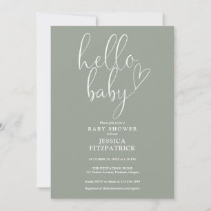 Invitation Bienvenue Bébé Vert Sauge Fête de Naissance Mixte