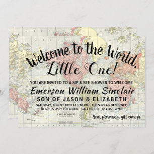 Invitation Bienvenue dans le Baby shower mondial Sip and See