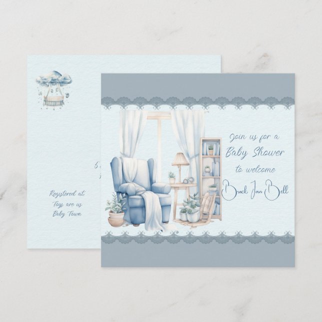 Invitation Bienvenue dans une douche bébé garçon (Devant / Derrière)