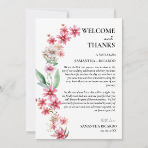 Invitation Bienvenue et merci table d'hôtes fleurie mariage C