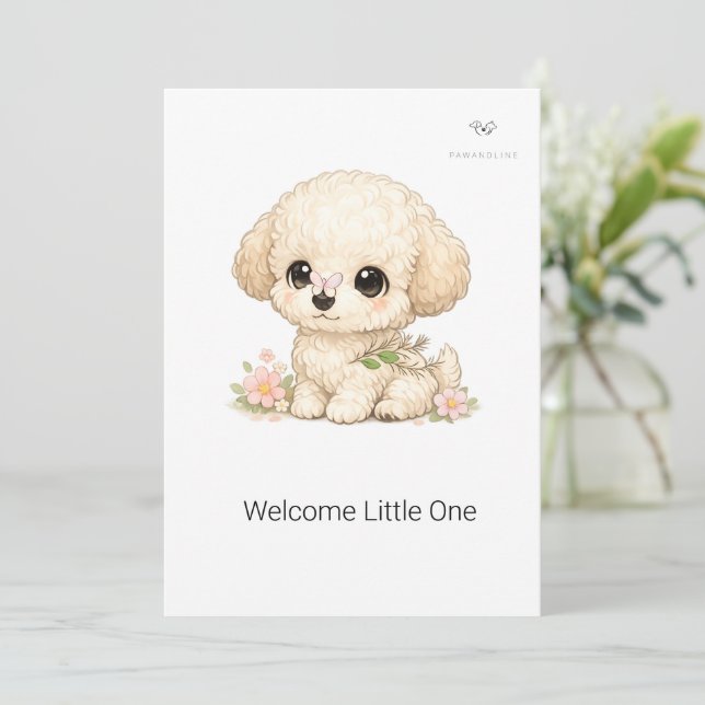 Invitation Bienvenue Petit Chien Jouet Chibi Baptême  (Debout devant)