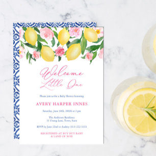 Invitation Bienvenue Petit Un Capri Lemons Girl Baby shower