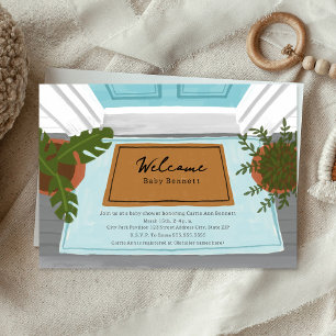 Invitation Bienvenue Porte bébé Mat Baby shower garçon bleu b