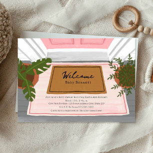 Invitation Bienvenue Porte de bébé Mat Baby shower fille rose