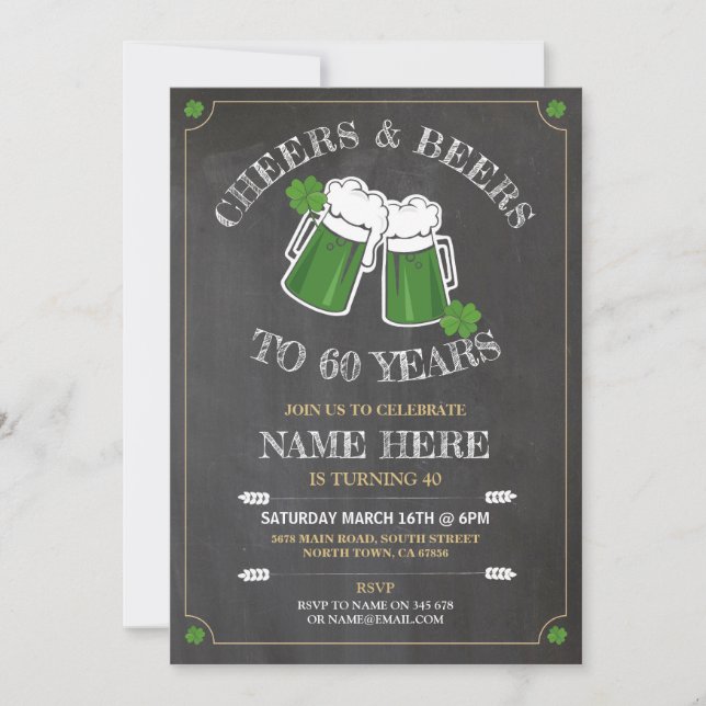 Invitation Bière Cheers Fête d'anniversaire Saint-Patrick (Devant)