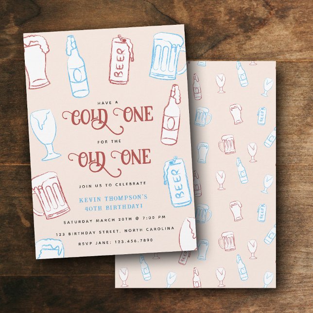 Invitation Bière Dessin à la Main Rustique Fantaisiste Annive (Beers Rustic Hand Drawn Whimsical Beer Birthday Invitation)