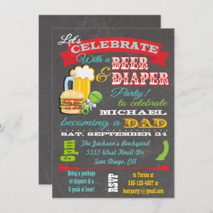 Invitation Bière et Baby shower de couches pour papa