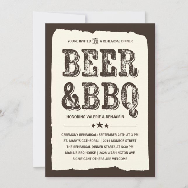 Invitation Bière et barbecue | Dîner de répétition rustique (Devant)