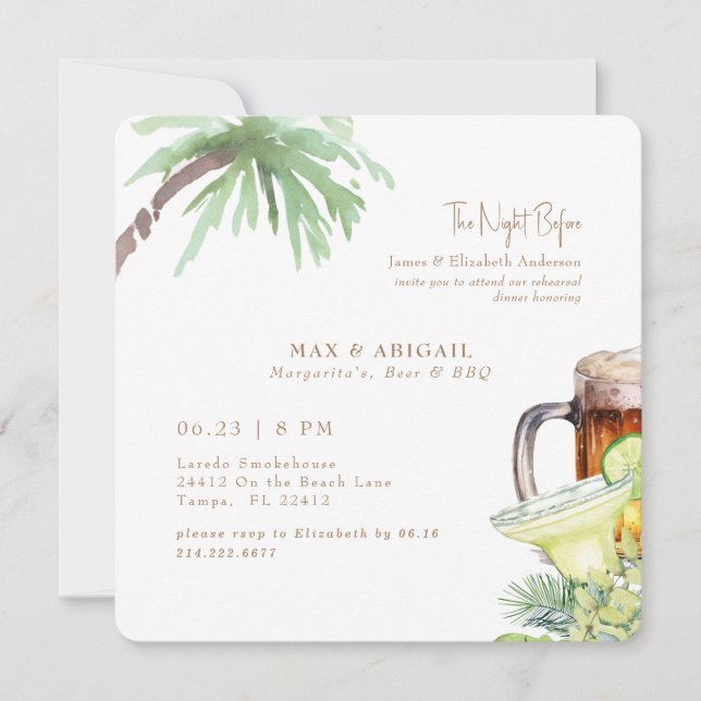 Invitation Bière et barbecue Margaritas Tropical la veille (Devant)