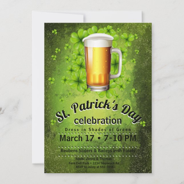 Invitation Bière et Shamrocks de la Saint Patrick sur Grunge (Devant)