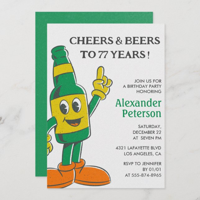 Invitation Bière Humour drôle Hommes Vintages 77e anniversair (Devant / Derrière)