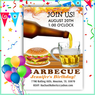 Invitation Bière Jardin barbecue fête d'anniversaire