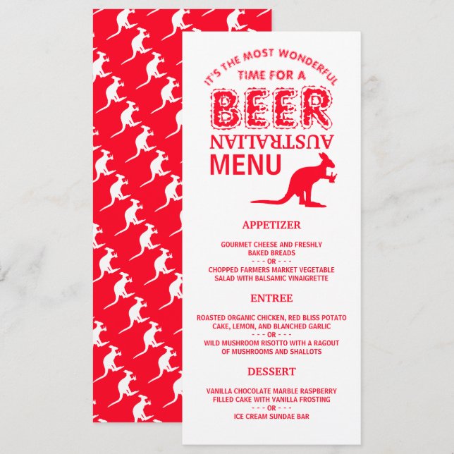 Invitation Bière Kangaroo, menu de Noël australien (Devant / Derrière)