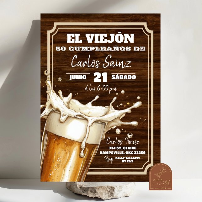 Invitation Bière Mexicaine Espagnole El Viejon Anniversaire (Créateur téléchargé)