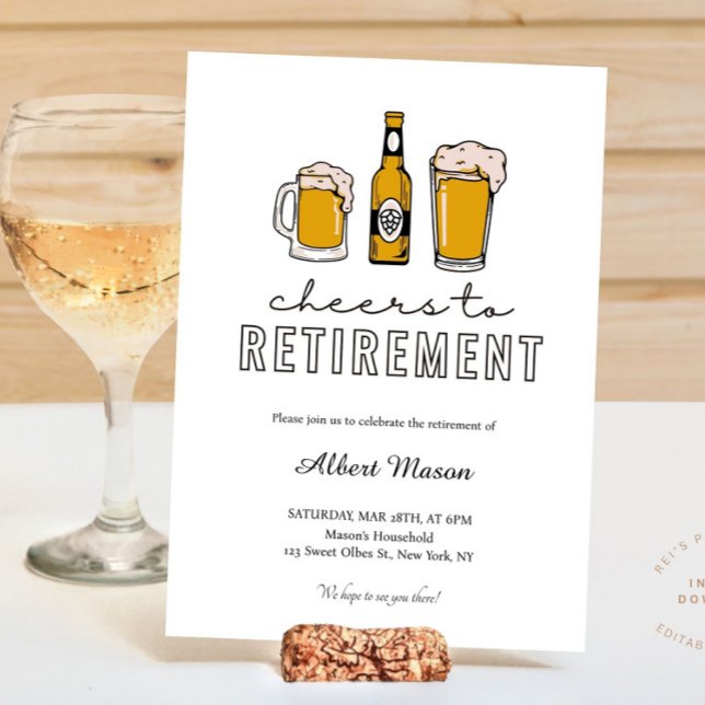 Invitation Bière moderne pour trinquer à la fête de retraite (• Retirement party • Casual celebration • Beer themed party • Office retirement • Dad retirement par)