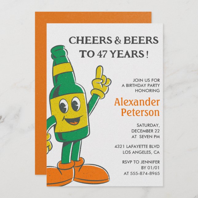 Invitation Bière Rustic Retro Hommes 47e anniversaire invitat (Devant / Derrière)