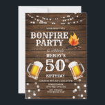 Invitation Bière Rustique Bois Bonfire 50e anniversaire<br><div class="desc">ÉDITABLE Fête de feu de bois rustique Bière 50e Anniversaire Invitation Élégante Luminaire à cordes Thème de bière Anniversaire Invitation de fête</div>