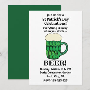 Invitation Bière Verte Chanceux St Patricks Day Bière Verte