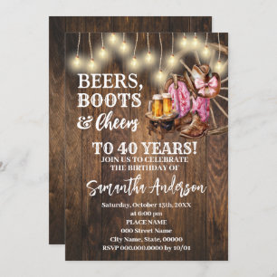 Invitation Bières Boots & Cheveux Pink Western Pays Anniversa