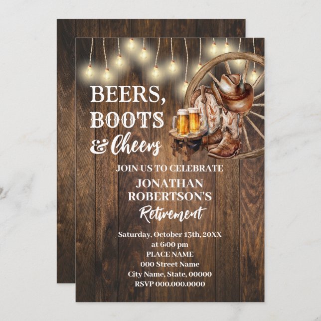 Invitation Bières de retraite Bottes et acclamations Fête wes (Devant / Derrière)