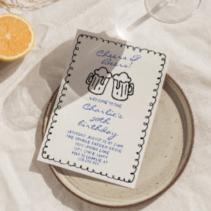 Invitation Bières Écrite à la main Homme Fun Anniversaire Fun